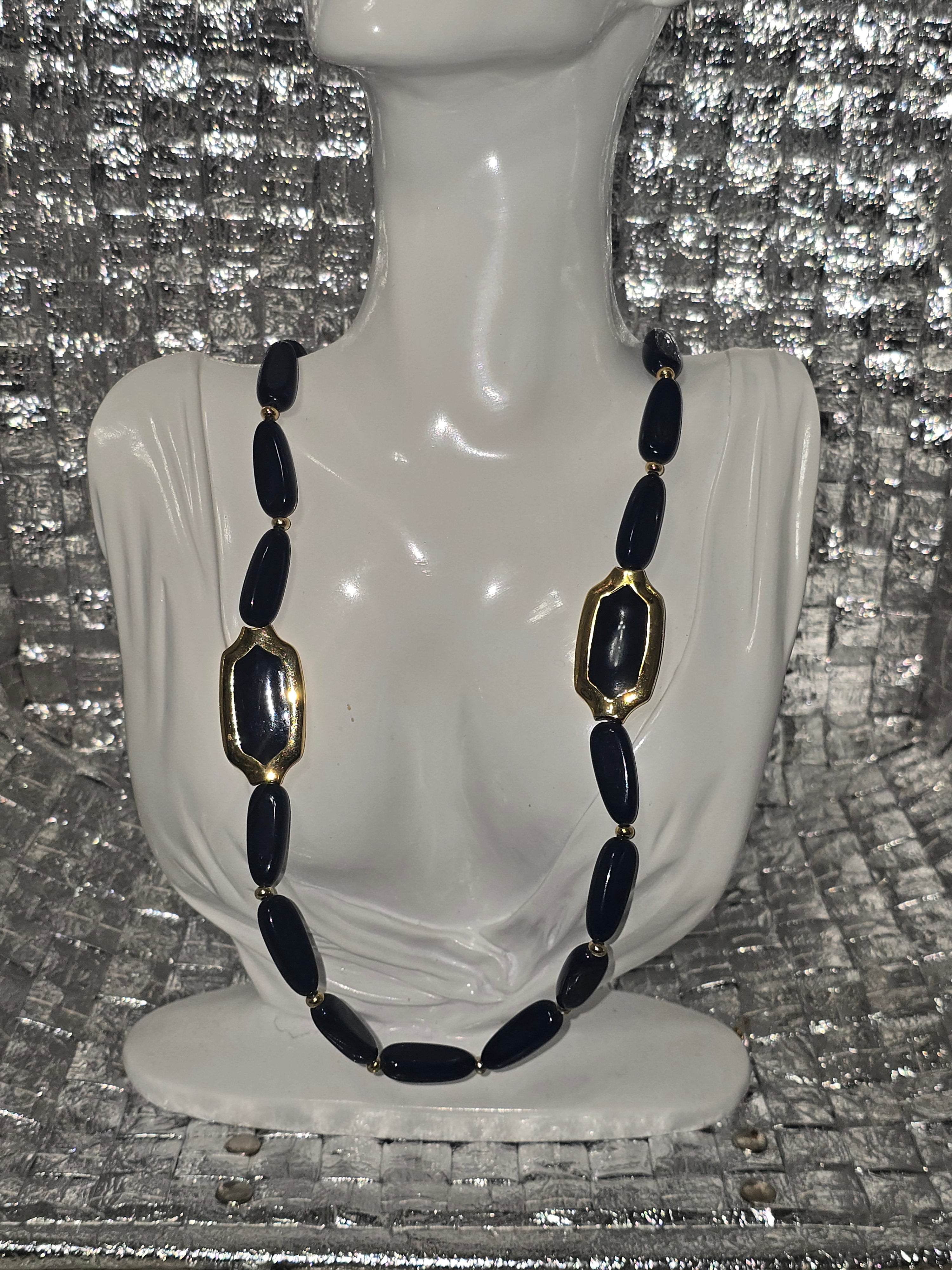 Vintage Napier Blue Lucite Gold tone beaded Necklace
