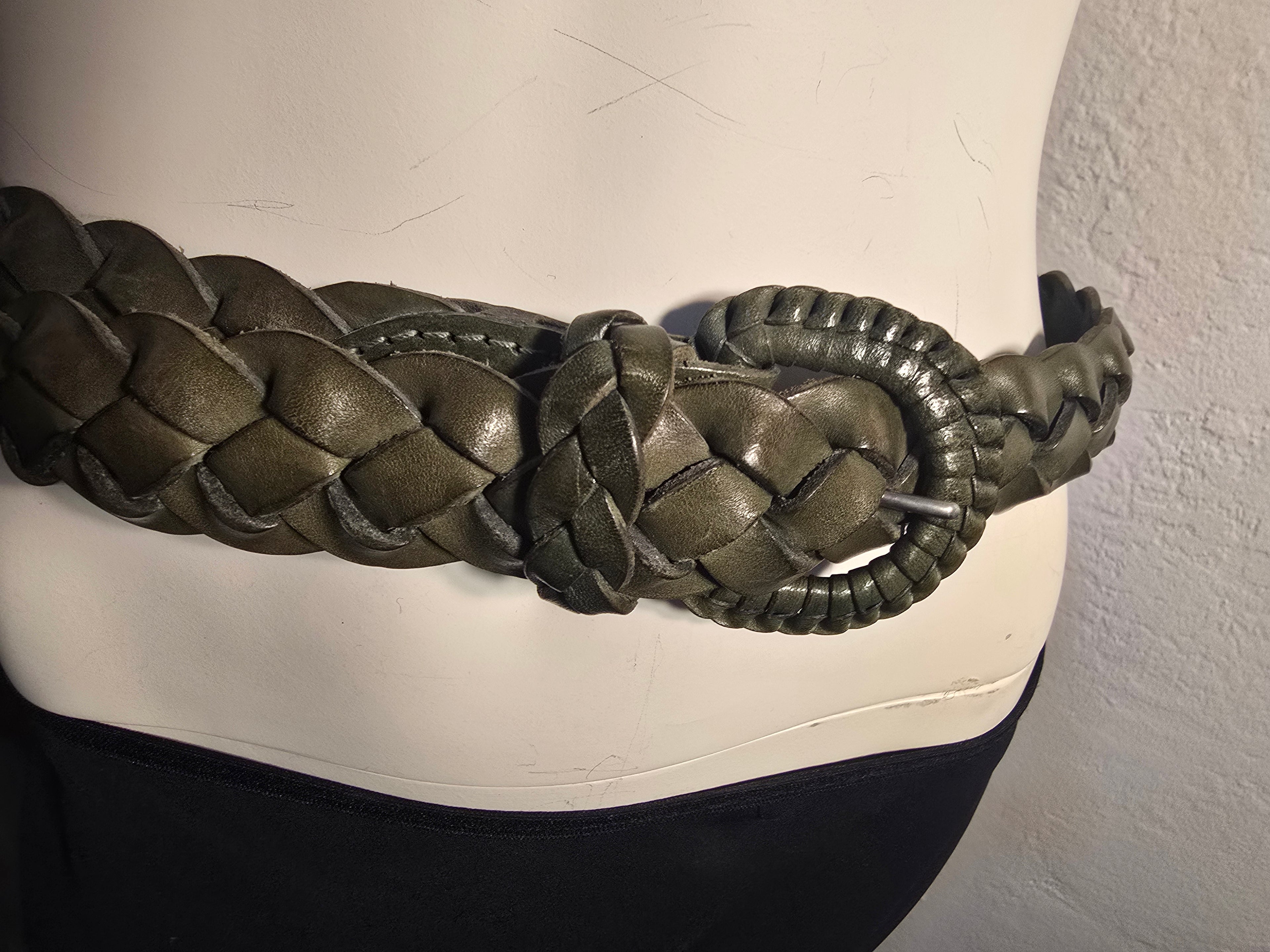 Green Leather braided belt
