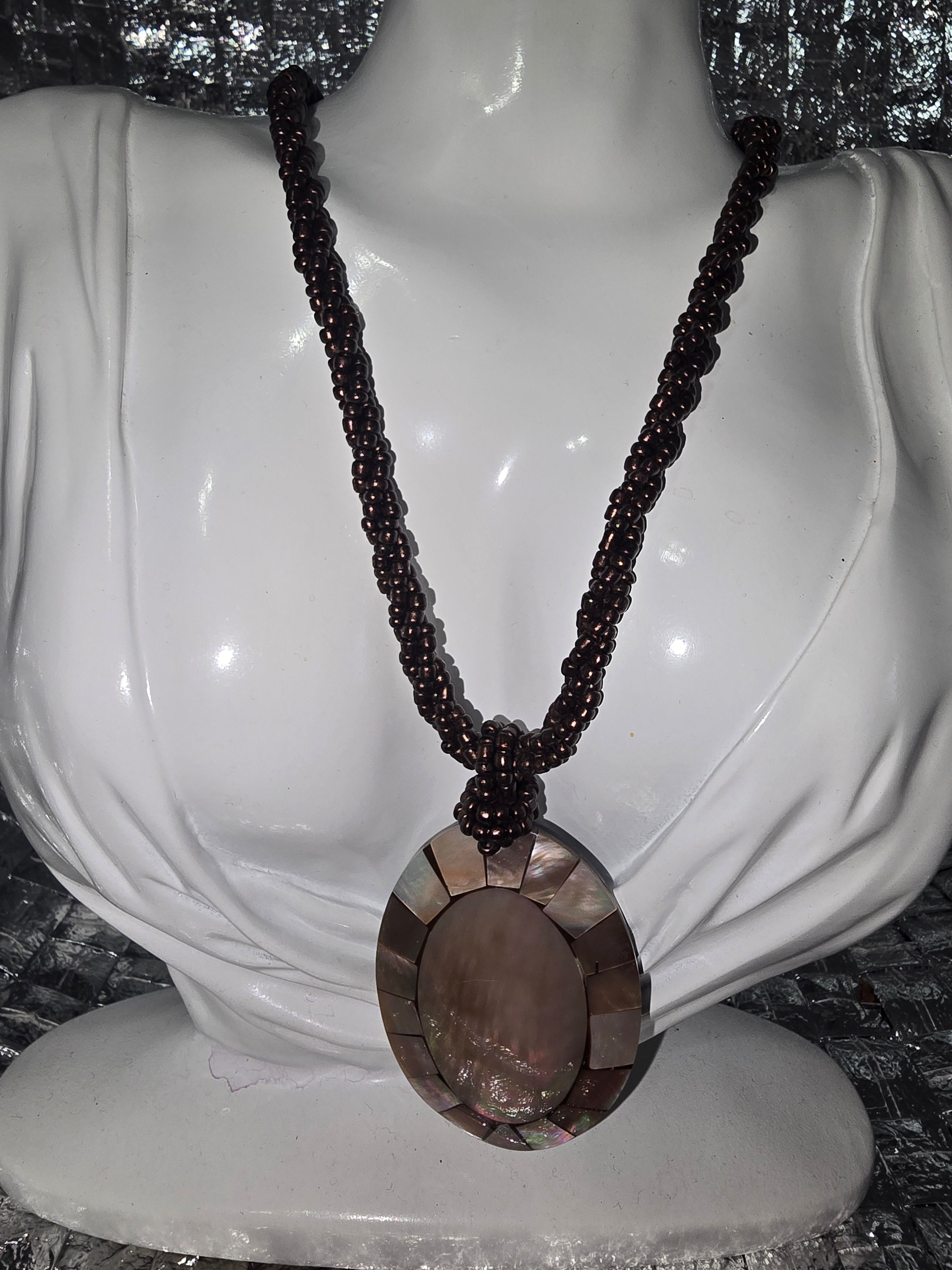 Vintage Beaded Necklace/ Oval Pendant