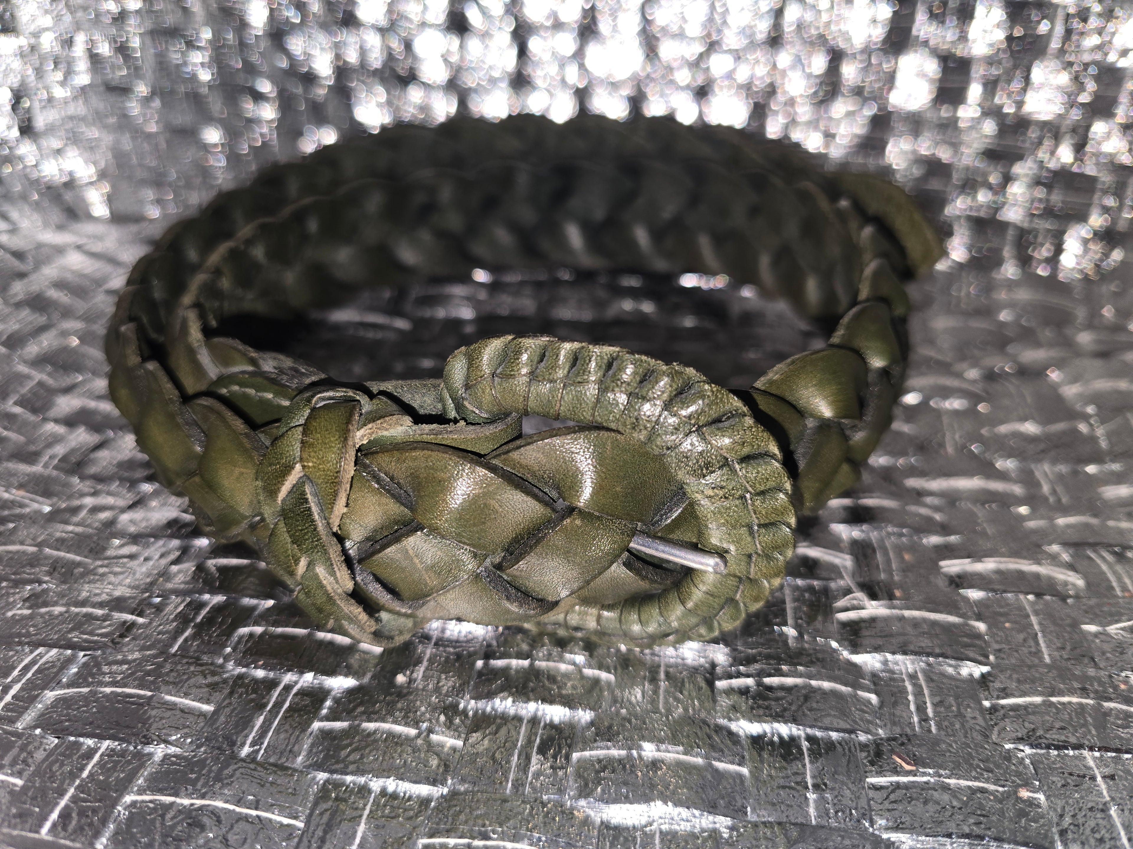 Green Leather braided belt
