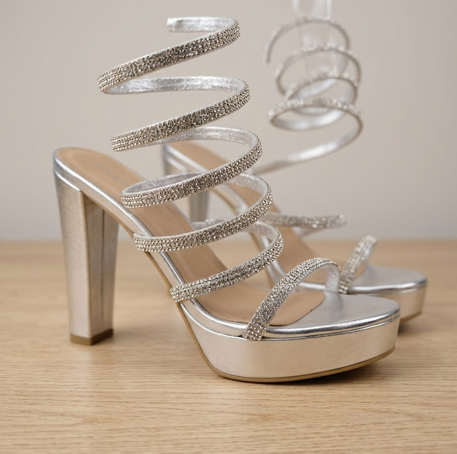 Rhinestone Spiral Platform Heels