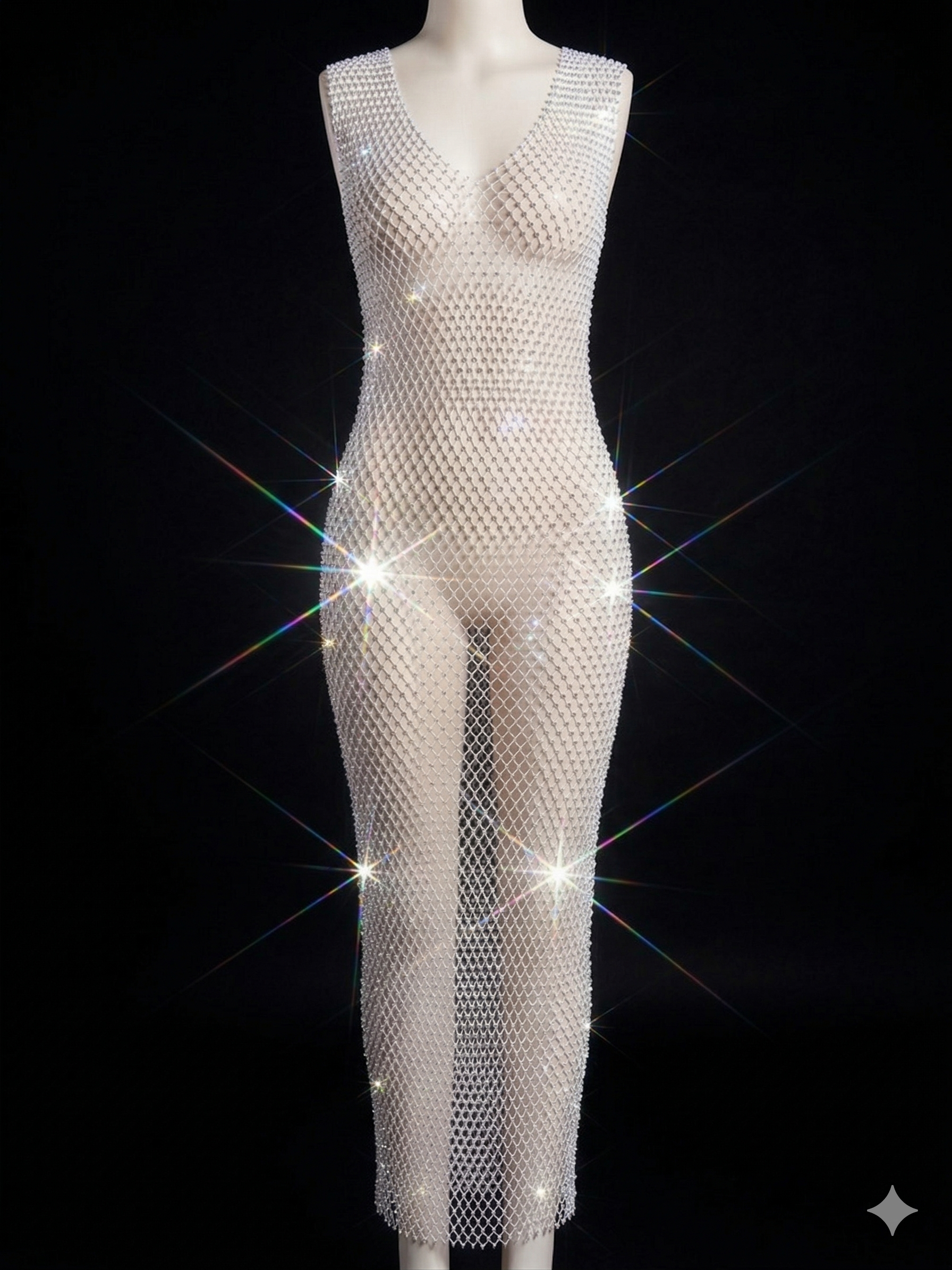 Crystal studded fishnet dress