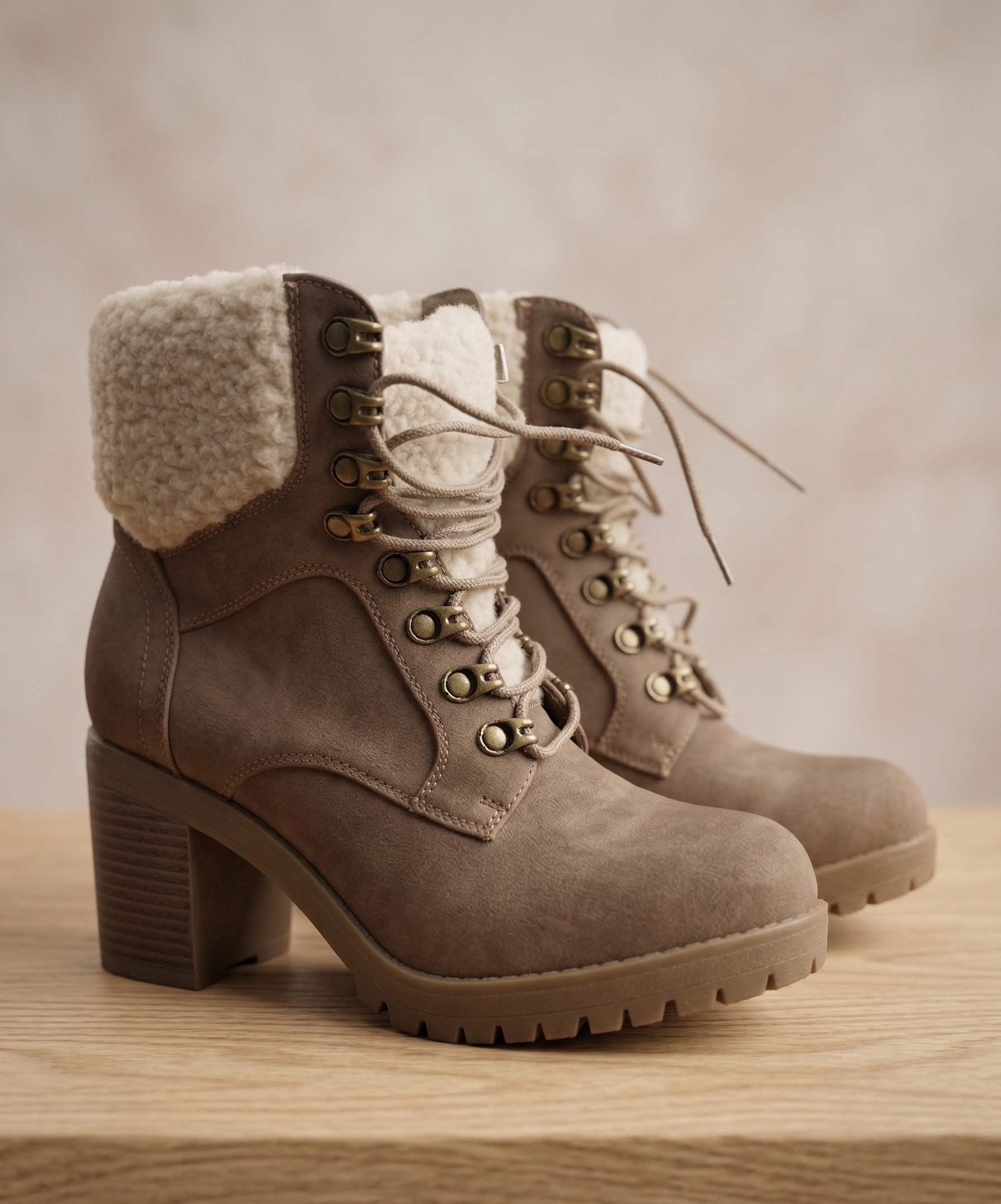 Oliva + Kate Ankle Sherpa Boot Heels