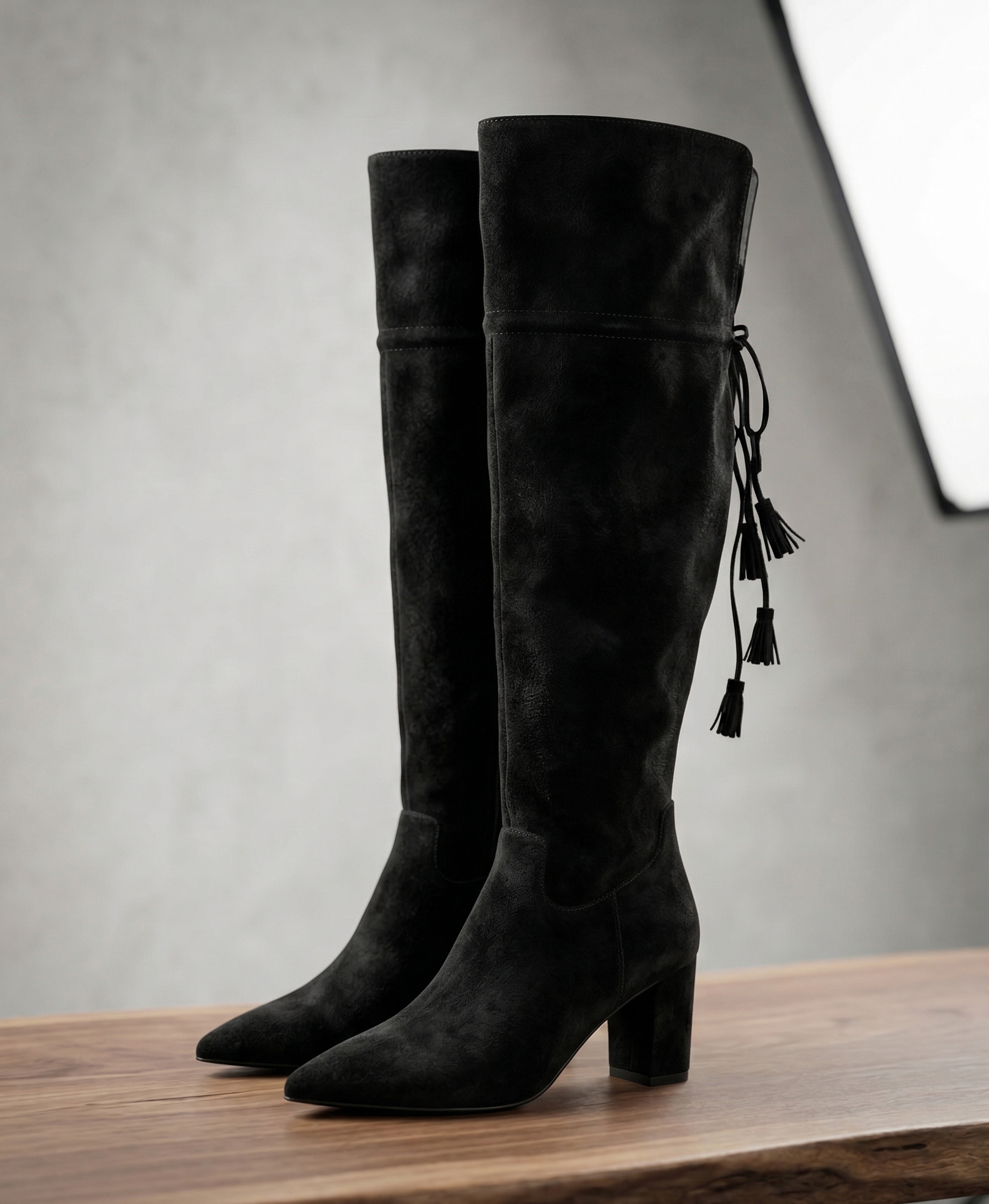 Black suede knee high boots