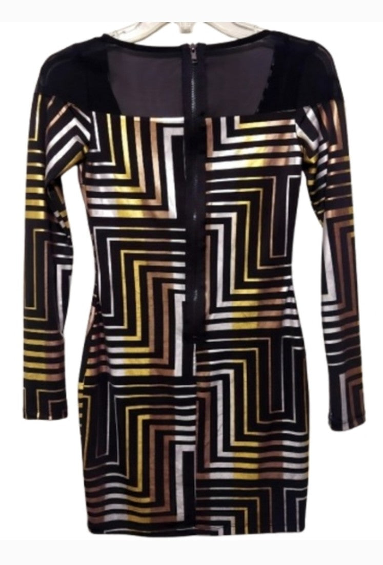 Rare Bebe Addiction black & gold Dress